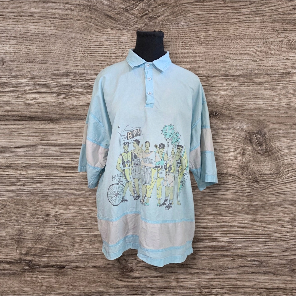 ⭐️Bugle Boy  Vintage Light Blue Graphic Short Sleeve Tee Size L